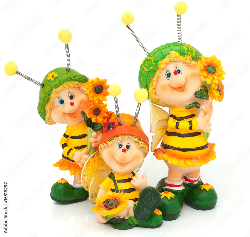 Fototapeta premium Three cheerful bees isolated on white background