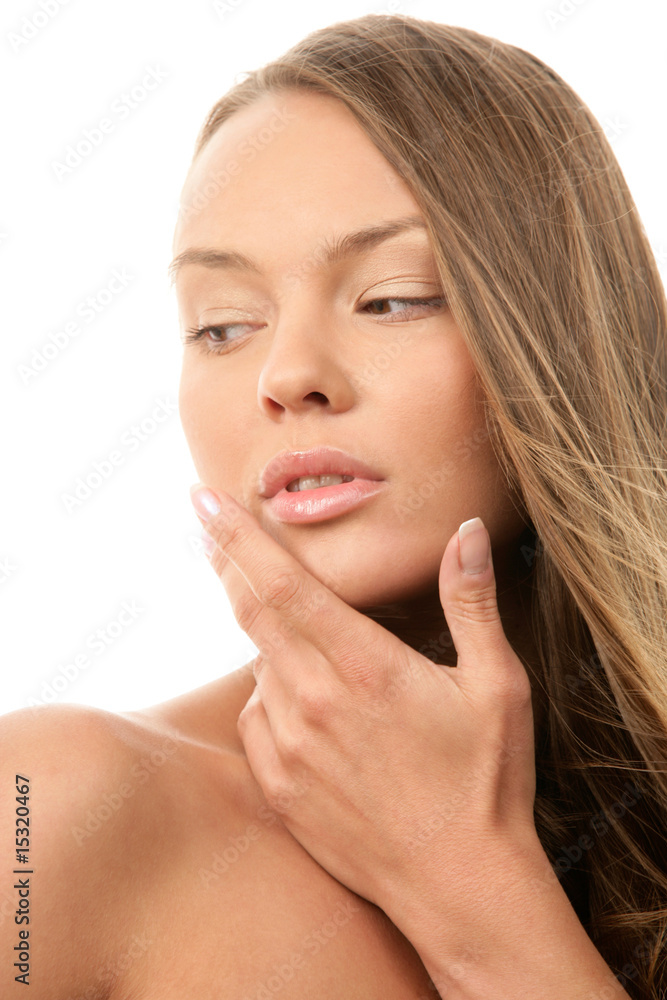 Portrait of beautiful sexy woman touching face Portrait of beautiful sexy woman touching face