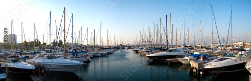 series of panoramic images from the harbor with yachts at dusk © Vladimir Makhonin
