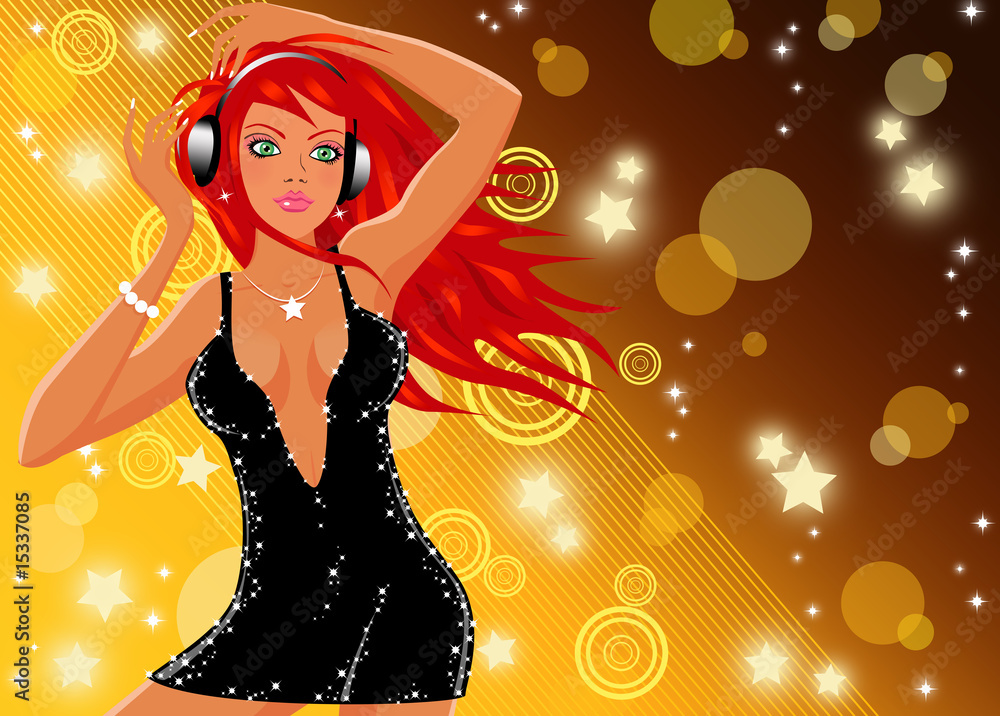 Beautiful disco-girl on golden background Beautiful disco-girl on golden background
