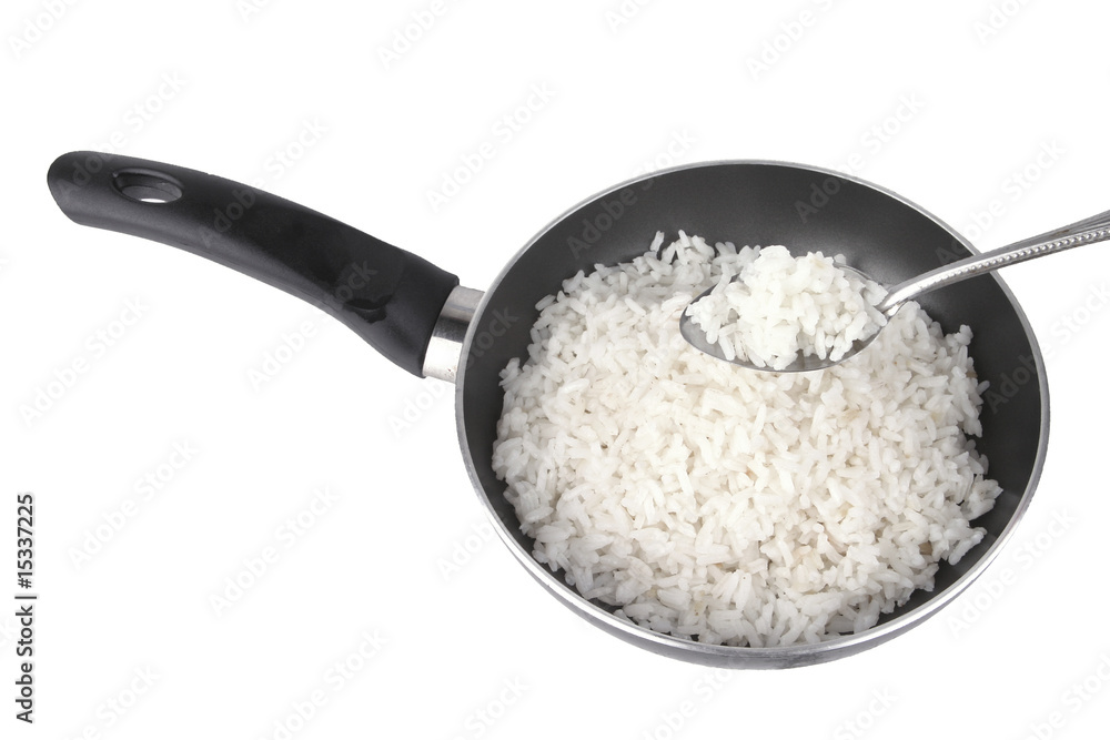 white rice on fry pan white rice on fry pan