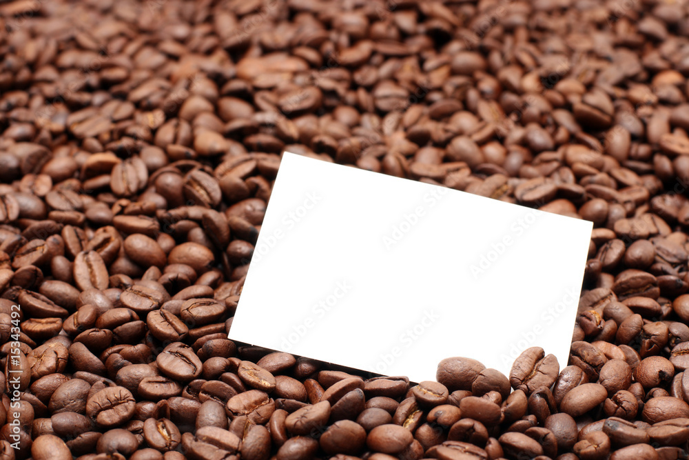 Blank White Card in Coffee Beans Blank White Card in Coffee Beans