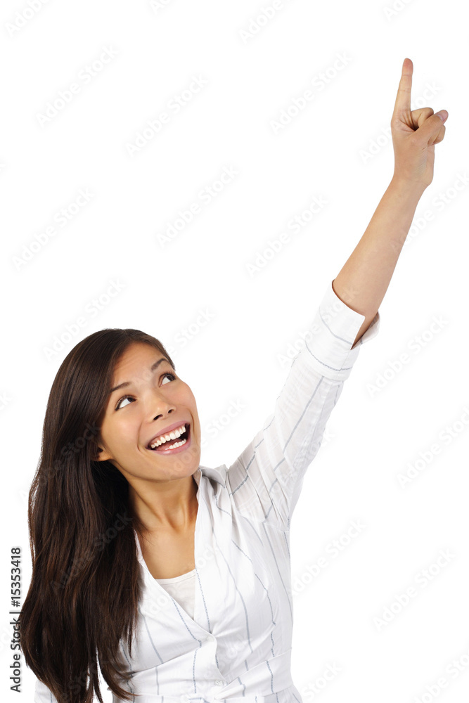 Woman pointing up Woman pointing up