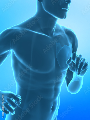 xray running man on blue background - closeup