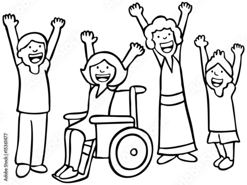 Children Cheer Line Art