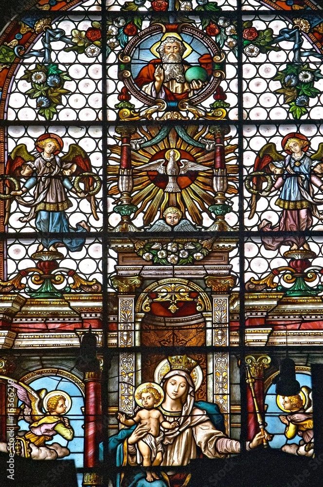 Stained glass window, basilica Velehrad, Czech republic