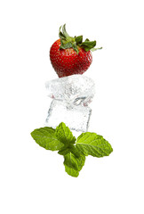 Deken met foto Fruit in ijs mint leaves, ice cubes, strawberry  © blueee