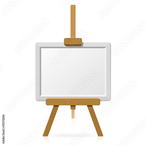 Wooden easel with blank canvas. Vector.
