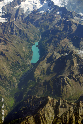 Aerial view of a mountain lake in Switzerland vertical