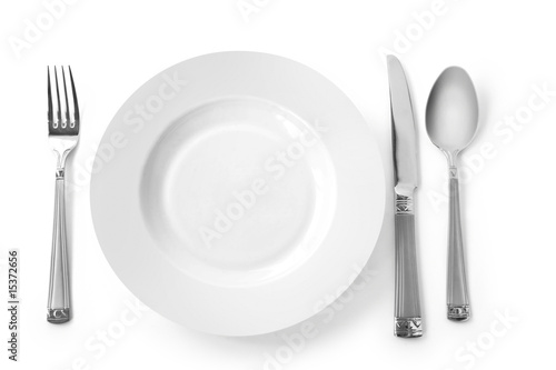 plate with fork, knife and spoon