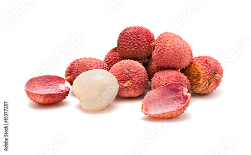 Lychees and its section isolated on white background