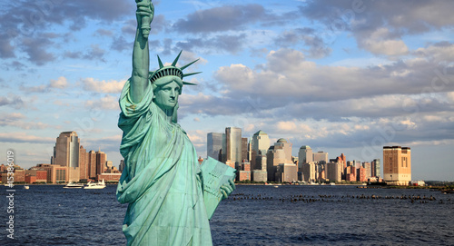 The Statue of Liberty and Lower Manhattan Skyline