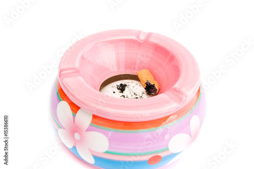 colorful ashtray with flower isolated on white