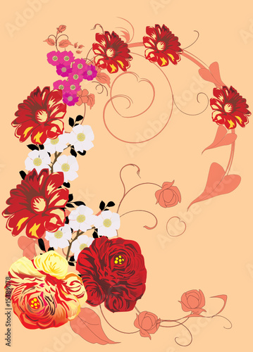 red flower curl on orange background