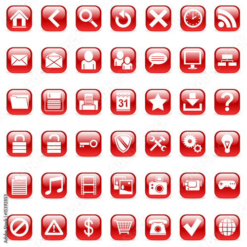Set of 42 red icons for Web.