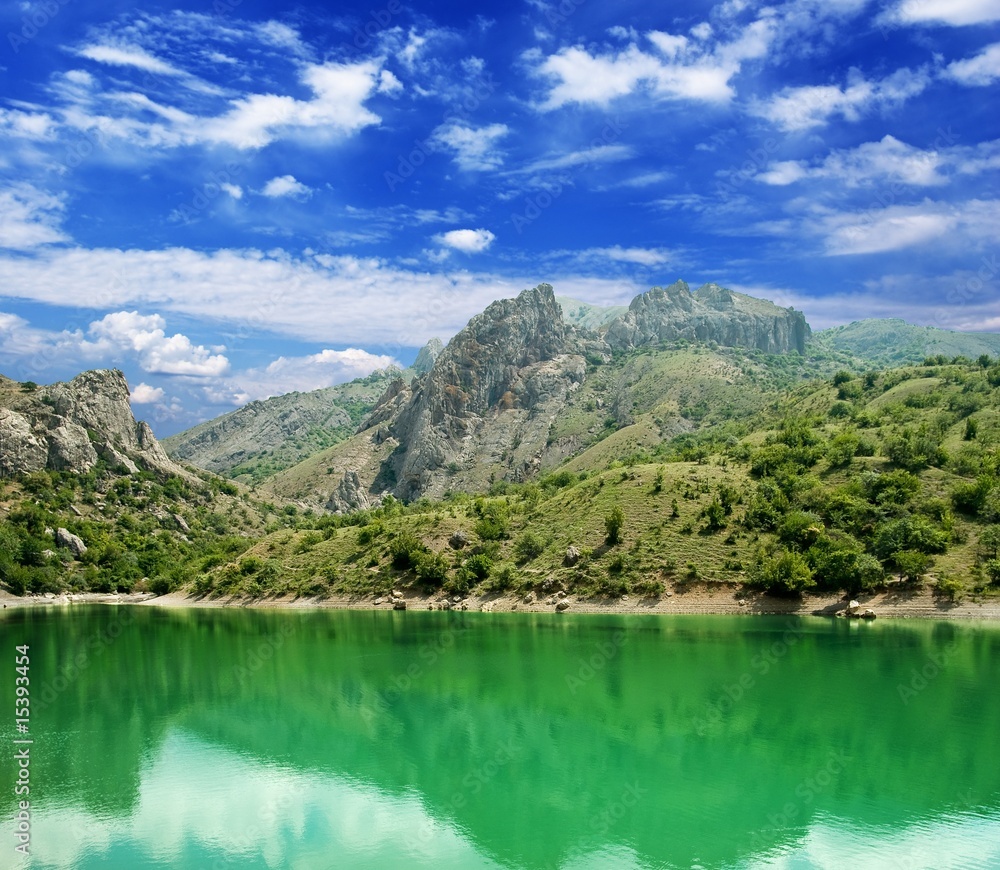 emerald lake in a mountain valley