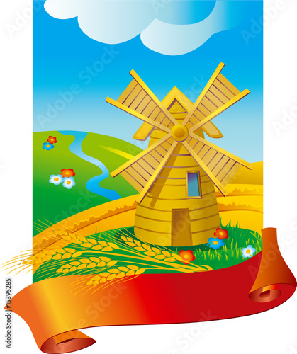 Landscape with mill and ears