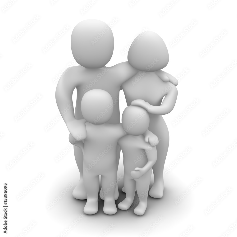 Happy family. 3d rendered illustration isolated on white. Happy family. 3d rendered illustration isolated on white.