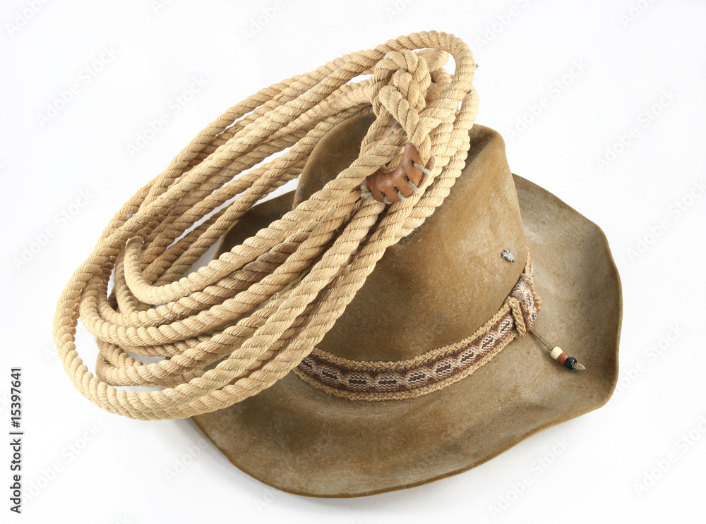 Dirty cowboy hat with rope