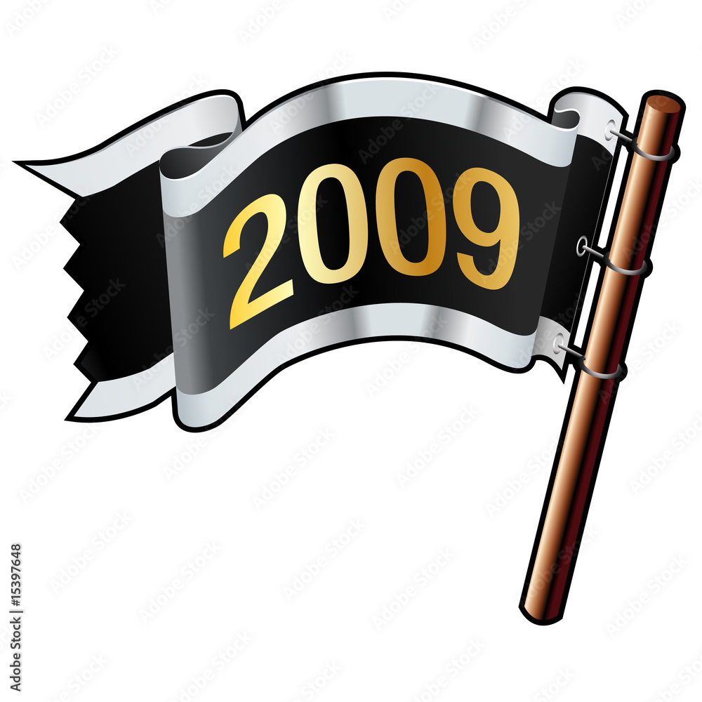 2009 year calendar icon on black, silver, and gold vector flag Stock Vector  | Adobe Stock