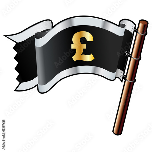 British pound currency symbol on black vector flag