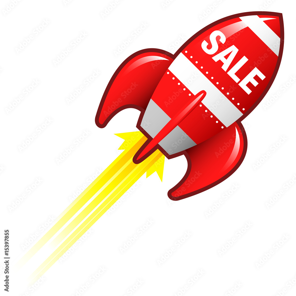 Sale e-commerce icon on red retro rocket ship Sale e-commerce icon on red retro rocket ship