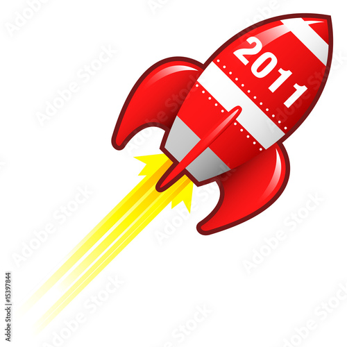 2011 year icon on red retro rocket ship illustration