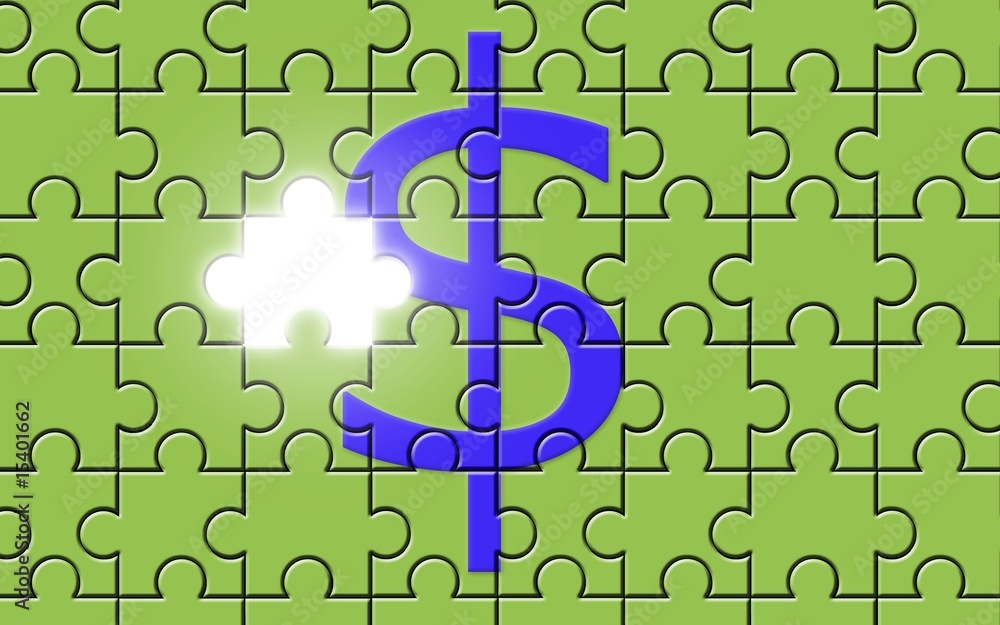 Dollar sign on a puzzle with missing piece Dollar sign on a puzzle with missing piece