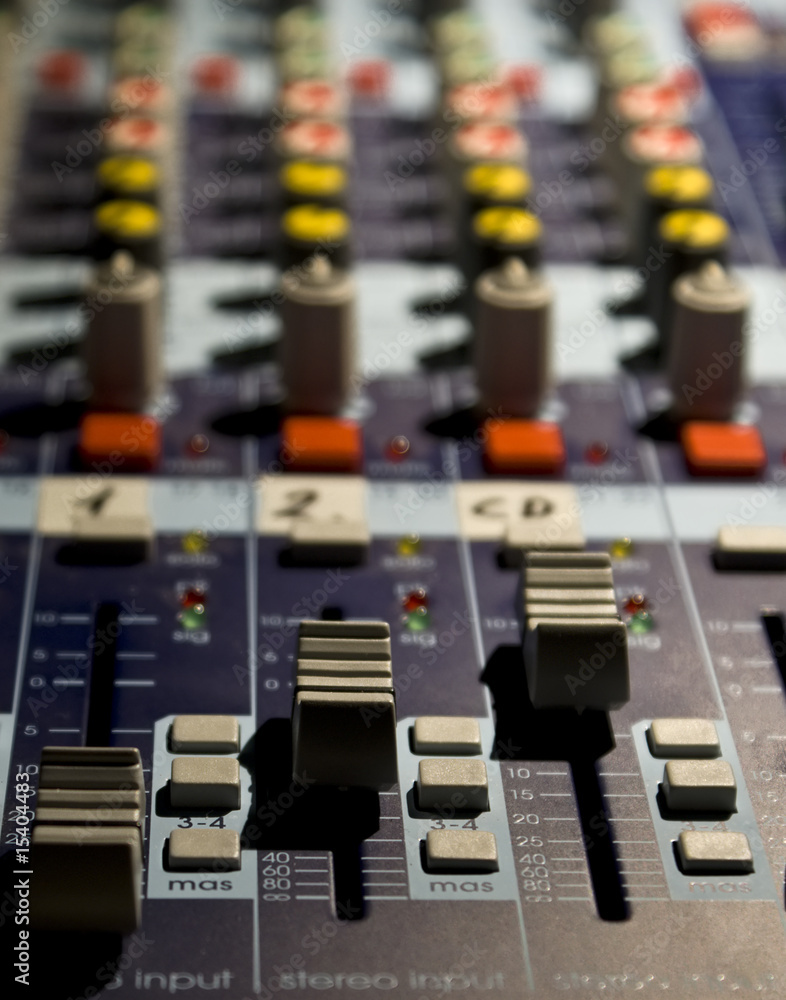 Sound producer mixer. Faders of channels Sound producer mixer. Faders of channels