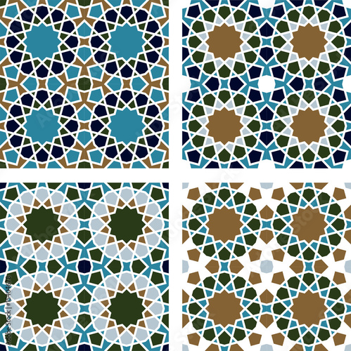 4 Islamic Star Patterns Green, Blue, White, Brown