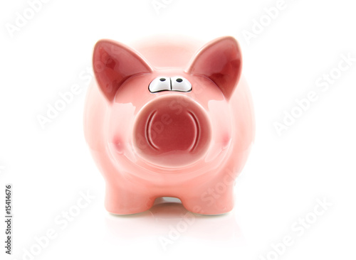 pink piggy bank on white