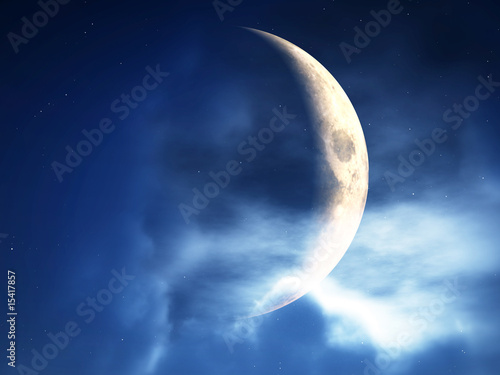 Crescent Moon Through Clouds