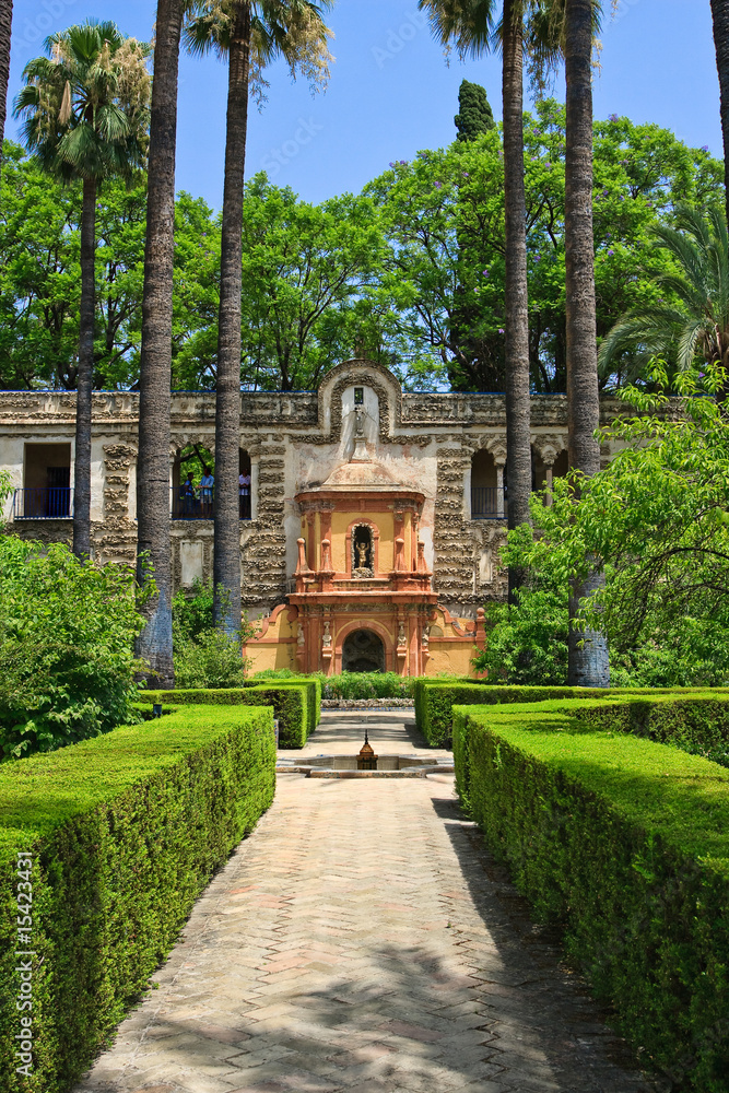 English gardens of the Alcazar Palace, Seville, Spain