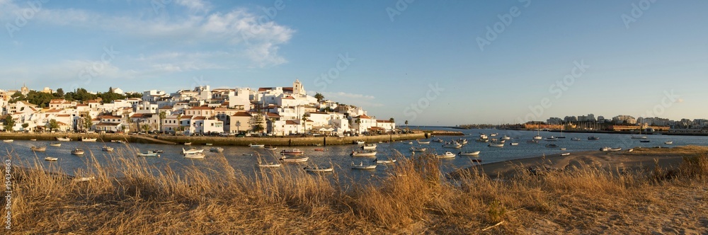 A panorama of Ferragudo at sunset.