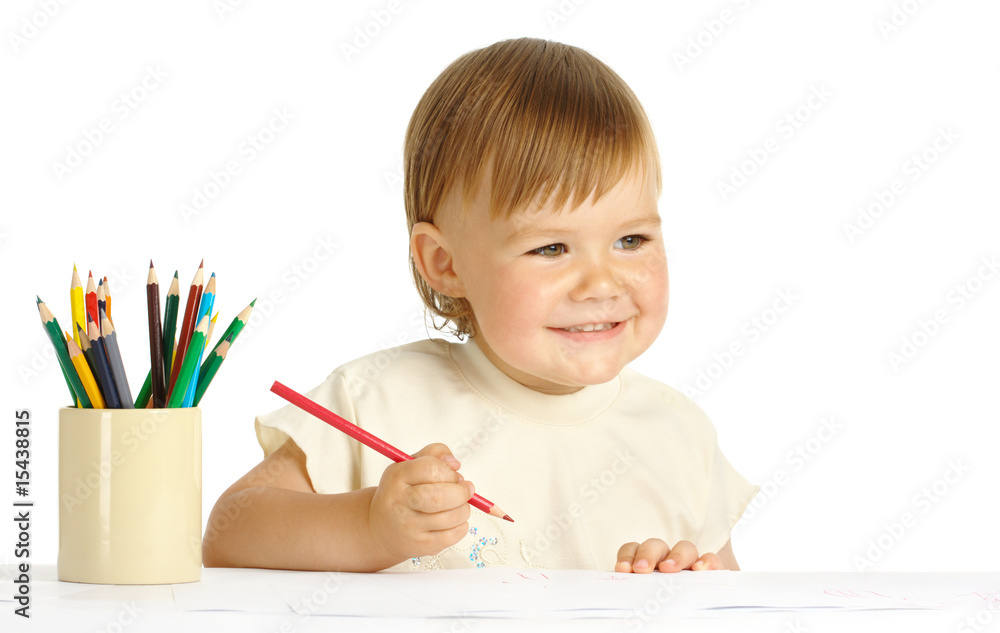 Child draw with red crayon Child draw with red crayon