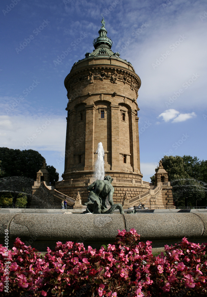 water tower with flower and fontain water tower with flower and fontain