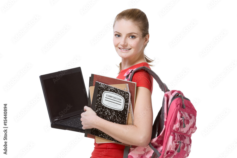 college female student girl with laptop, backpack college female student girl with laptop, backpack