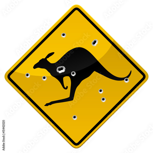 Kangaroo road sign with bullets impacts