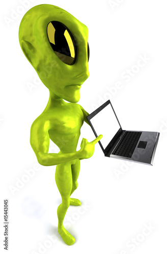 Alien avec un ordinateur portable