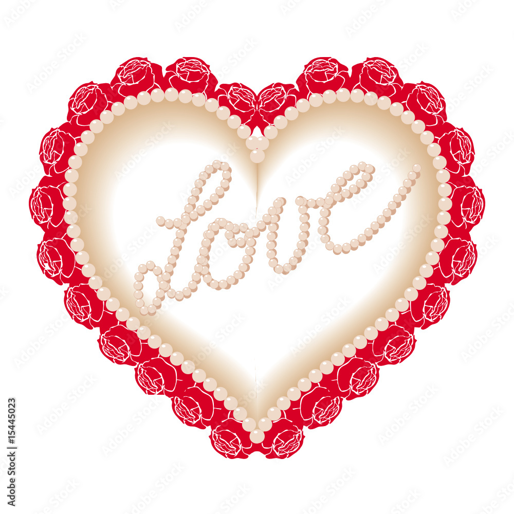 Love-Herzrahmen mit Perlen und Rosen