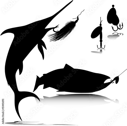 fish and hook vector silhouettes