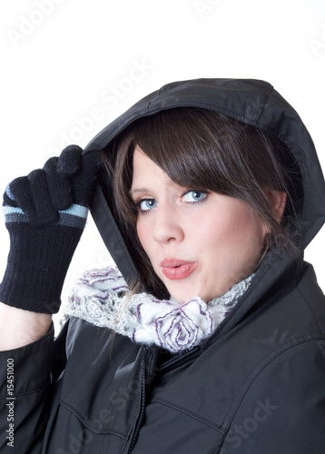 Woman ready for winter; isolated on a white background