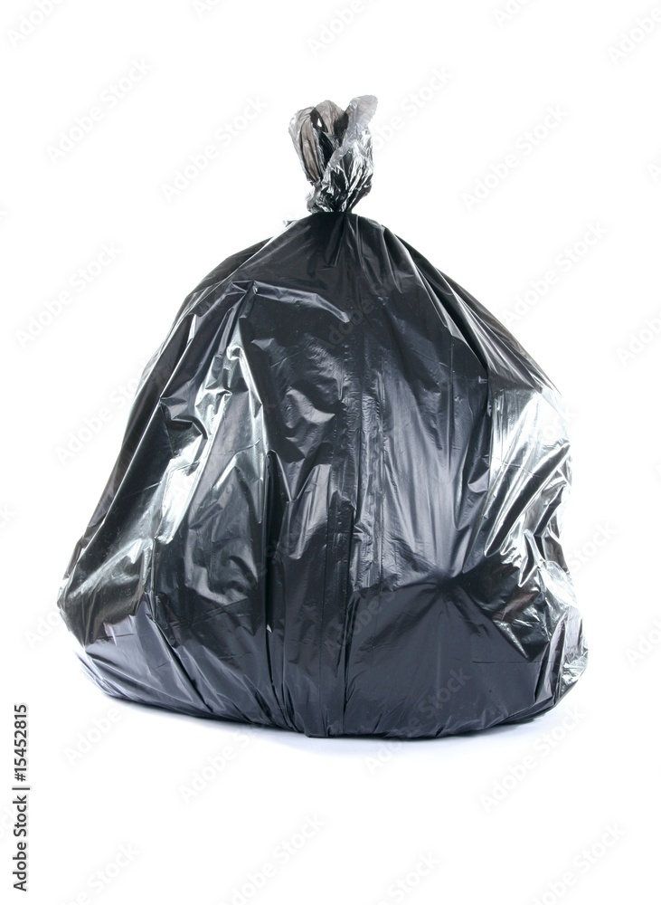 black garbage bag isolated on a white background