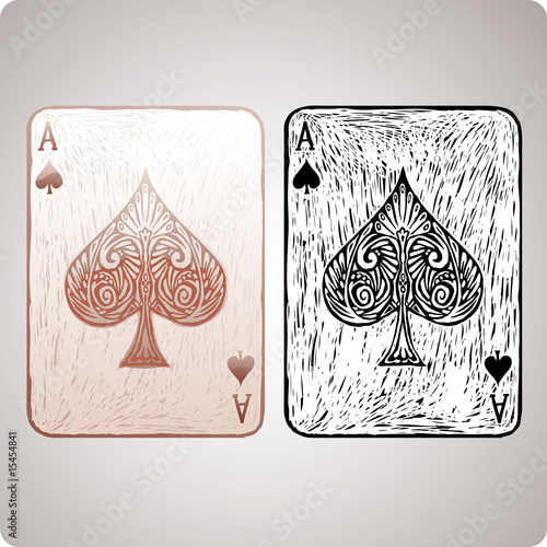 Ace of spades card in engrave style. Color and black version