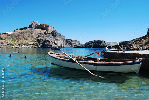 Boat in bay of Mediterranean Sea  Greece
