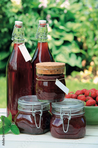 Homemade strawberry jam and squash