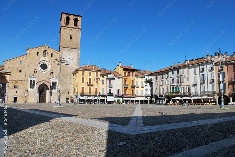 Romanic cathedral dome and square in Lodi, Italy