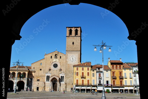 Romanic cathedral dome and square in Lodi, Italy photo
