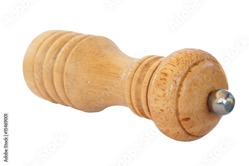 wooden pepper grinder isolated on white