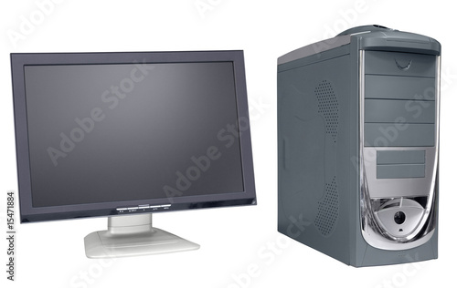 Принти на полотні Computer and monitor isolated on white background